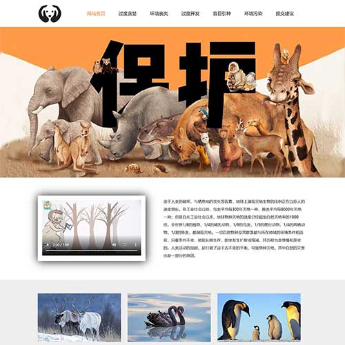 保护动物网页制作成品 动物保护网页模板作业 学生动物灭绝原因网站代码7网页精选